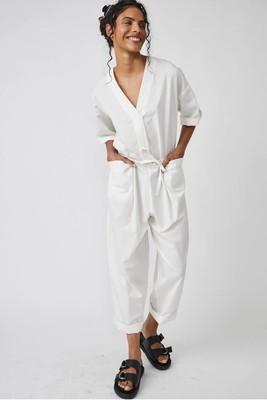 NWT Free People free-est Feels So Right Cotton Jumpsuit Small, IVORY NO BELT