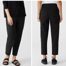 Eileen Fisher Ankle Length Organic Cotton Hemp Tapered Pants Black Size 12 NEW