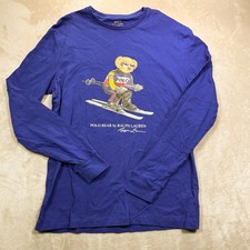 Polo Ralph Lauren Men  s M Classic Fit Polo Bear Graphic Skier Blue L/S T-shirt