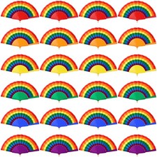 24 Pcs Rainbow Gay Hand Fans Rainbow LGBT Folding Fan Plastic Colorful for Pa...