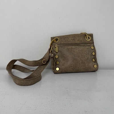Hammitt Tony Mini Crossbody Bag Pewter Leather Brushed Gold Rivet Detail