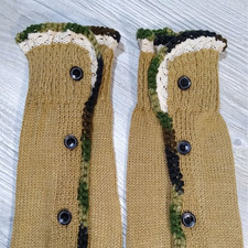 Girls' Handmade Boot Socks Tan with Camo Crochet Button Lace Leg Warmers NEW