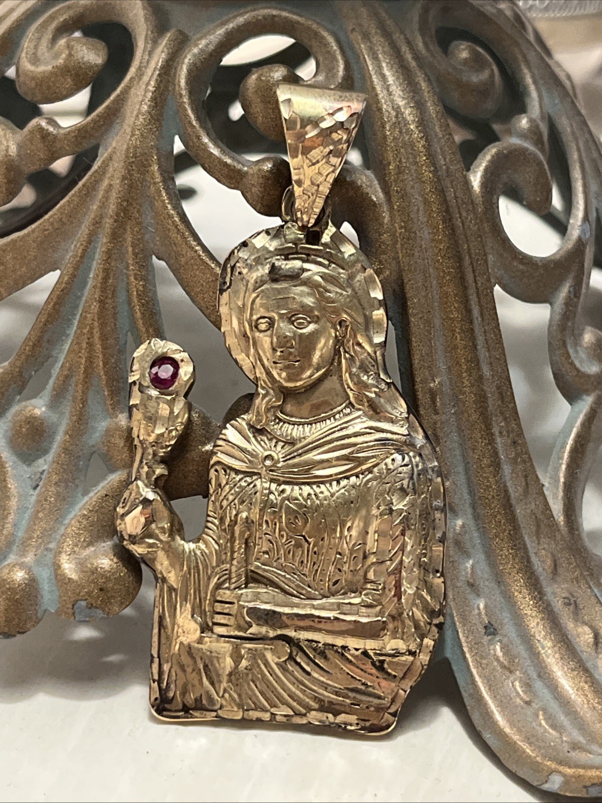 Authentic Natural Ruby Saint Barbara Medieval Pen… - image 2