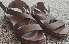 Girl s Brown Leather Strappy Sandals Adjustable Buckle Ankle Strap 3.5