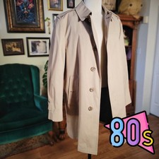 London Fog Mens Trench Coat Vintage 80s Tan 40 Reg Raincoat Maincoat Made in USA