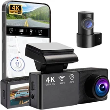 4K Dash Cam with WiFi GPS, Voice Control, 4K+1080P Front and Inside Car ...