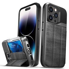 vCommute Wallet Case Compatible with Apple iPhone 14 Pro Classic - Black Slate