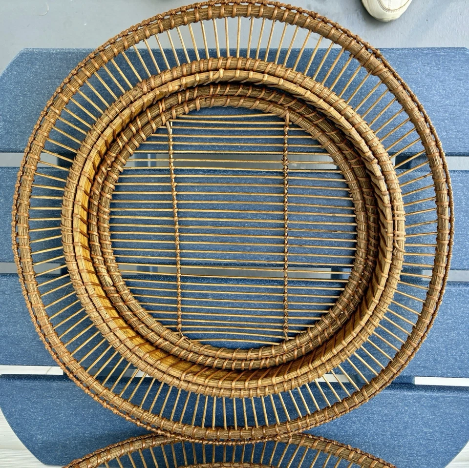 Juego De 4 Platos Cargador Tejidos De Mimbre Ratán Redondos De Colección Boho Chic Natural Foto 4 de 4