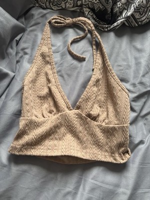 Women s Beige Lace Halter crop top Size S Wireless