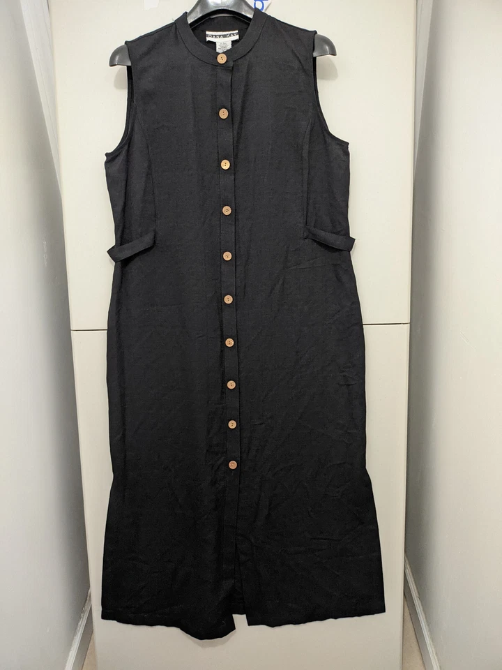 Vestido Dana Kay para mujer 16 negro maxi con botones sin mangas ajuste cintura doble abertura Foto 2 de 4