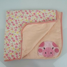Vintage Gymboree Baby Girl Cotton Blanket Ladybug Flower Pink Peach Coral 2006