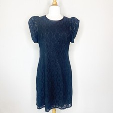 Sharagano Black Lace Overlay Puff Sleeve Dress 10