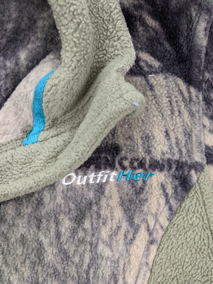 Cabelas Open Country Outfit Her Womens M Green Beige Camo Fleece 1/4 Zip - Image 3 of 4