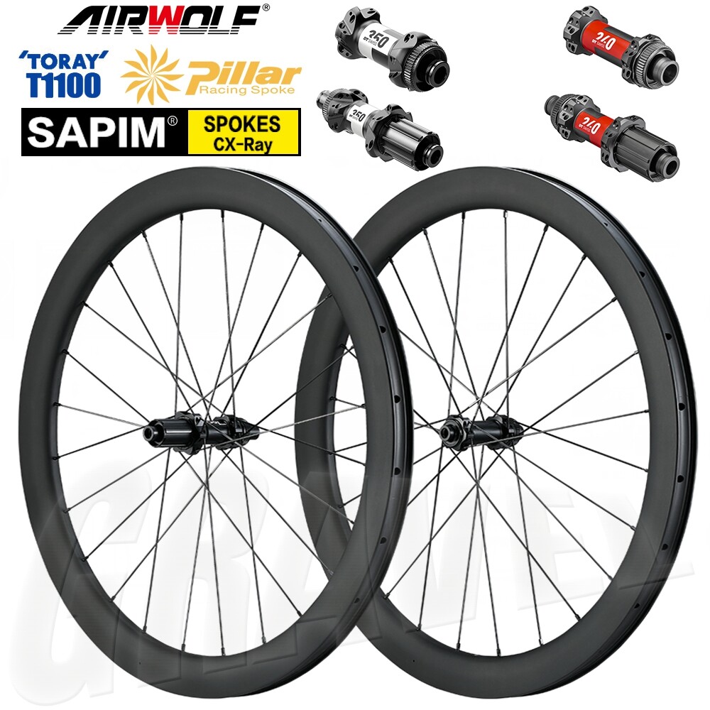 Paire De Roues Carbone AIRWOLF T1100 - DT240 Sapim Cx-ray - 700C Disque - Gravel/Route