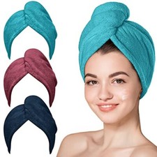 Microfiber Hair Towel, 3 Packs Hair Turbans for Wet Large Plum,navy,aqua Green