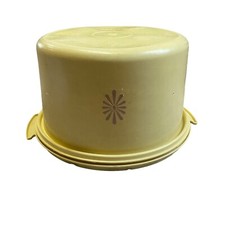 Vintage Tupperware 683-1 684-1 Yellow Sunburst Cake Carrier Holder Harvest Gold