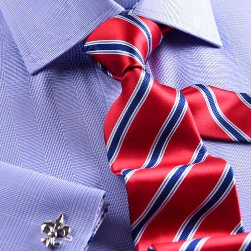 Blue Plaids & Checks Dress Shirt Mens Herringbone Formal Business