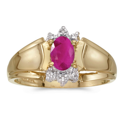 Ring 14 Karat Gelbgold ovaler Rubin und Diamant