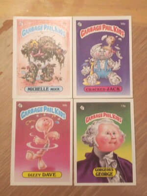 1985 Garbage Pail Kids Series 2- 4 Sticker Card Lot, Glossy Backs