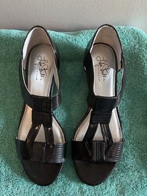 Life Stride Yilton Too Black Glory Patent Open Toe Small Heel 8 1/2M