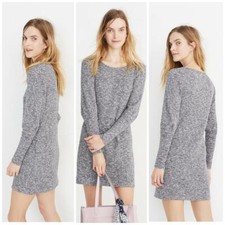 Madewell Ribbed Bubble-Sleeve Sweater Dress size L Gray Marled Knit Stretch X1