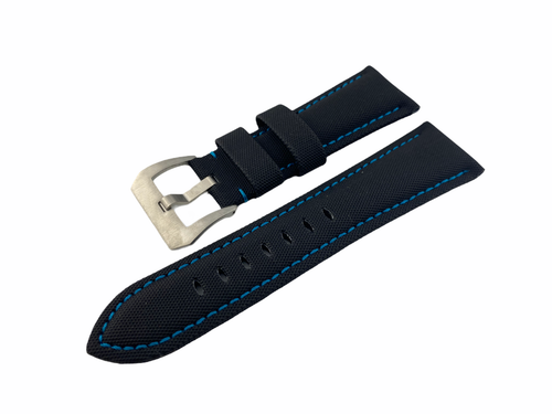 Correa de cuero de lona negra-azul para relojes PANERAI OFFICINE 22 24 26 mm - Imagen 9 de 10