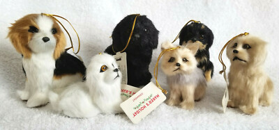Six Maker's Holiday Faux Fur Puppy Dogs Christmas Ornaments With Tags