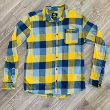 Quicksilver Shirt Boys 16 Fleece Plaid Blue Yellow Skater Snow Y2K Grunge Indie