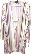 NWT LuLaRoe 2XL Cream Pink Blue Green Purple Striped Caroline Cardigan Sweater