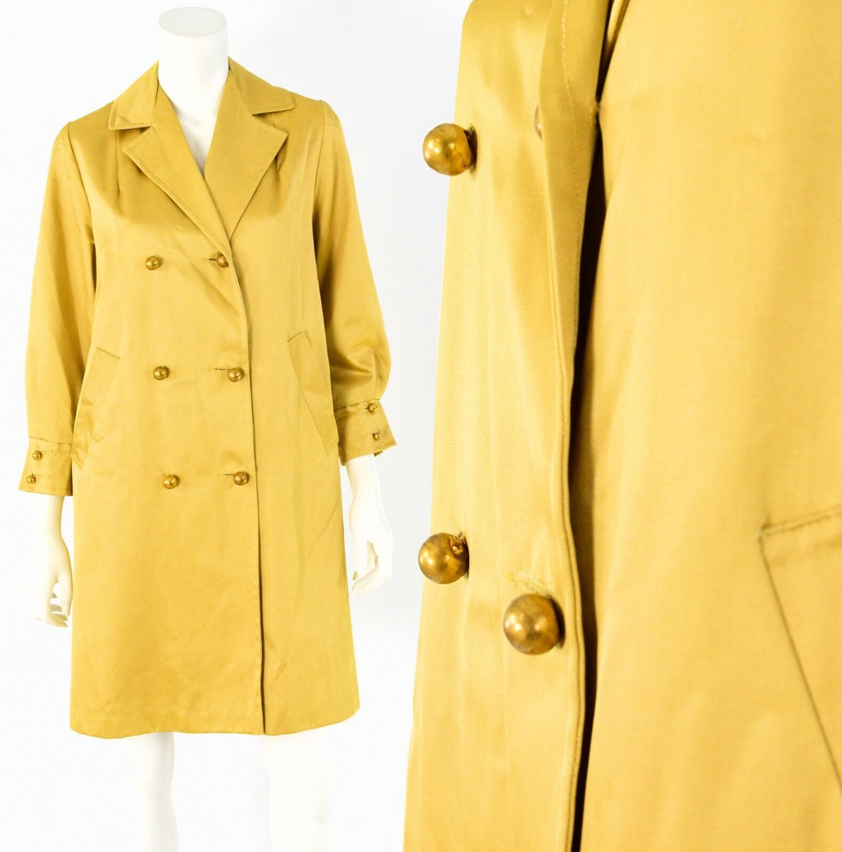 60s Vintage Womens XS Gold-Toned A Line Trench Coat Bracelet