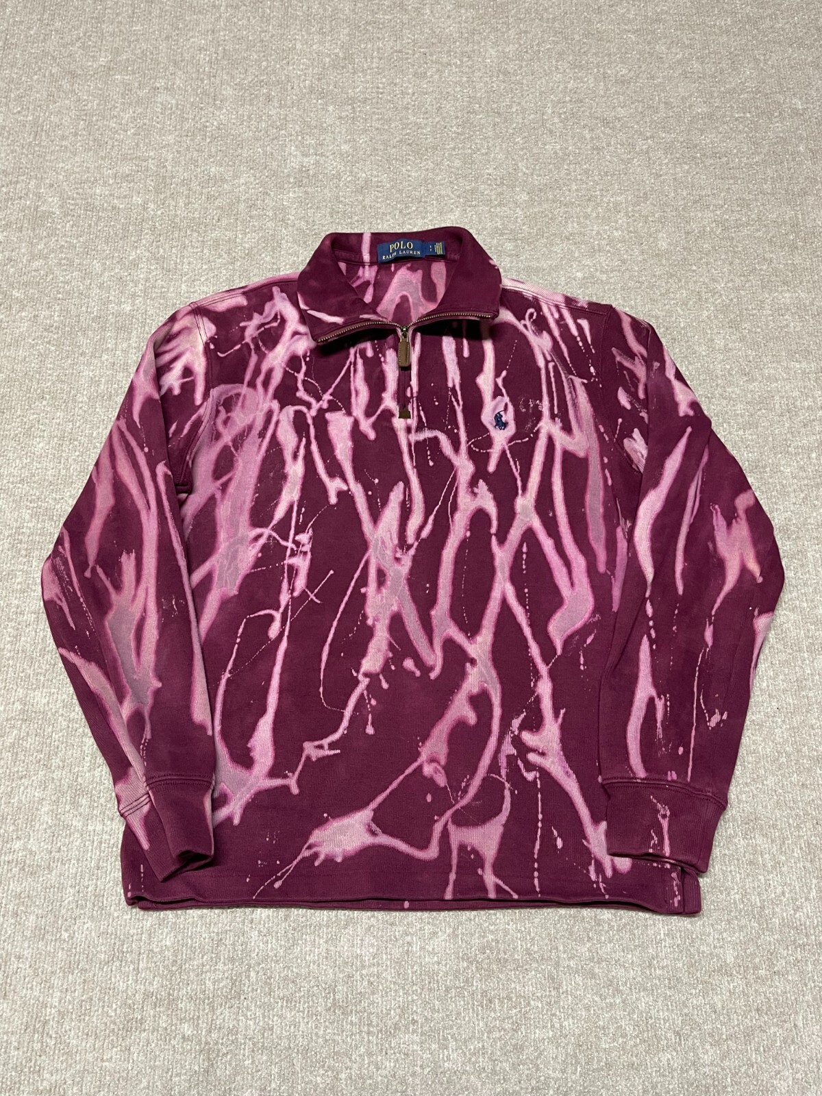 Polo Ralph Lauren Felpa Uomo Pullover Piccolo Marrone 1 4 Zip Pony Tinta Inversa