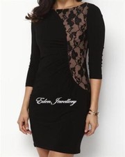 NINE WEST Sheer Lace Panel Nude Lining Ruched Party Dress Boat Neck US10 New Tag