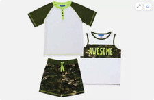 St. Eve Boys 3-Piece Sleepwear Set White/Green Awesome Camo XS 5/6 NWT