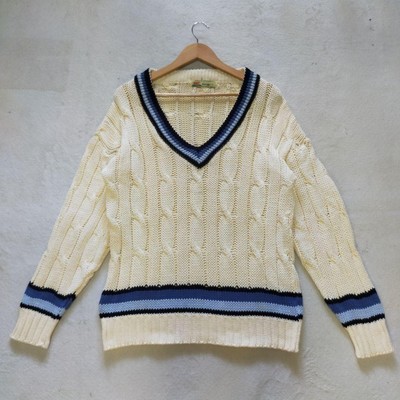 Highland Club Men's Cable Knit V-Neck Sweater Ivory Cotton Highland Club Men's Cable Knit V-Neck Sweater Ivory Cotton
