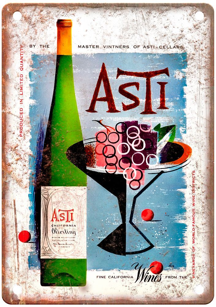 Asti California Riesling, c 1950s Vintage Liquor Poster Reproduction Sign E512