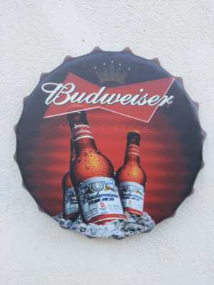 Wandbild Budweiser / Schild / Vintage Blech Metall 30cm 3 Flaschen Schild Top Bar Kneipe
