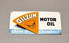 VINTAGE 18” OILZUM PORCELAIN SIGN CAR GAS OIL MOTORCYCLE