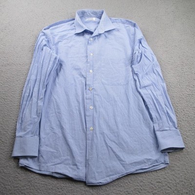 Barneys New York Dress Shirt Men 15.5-32/33 Blue Plaid Button Long Sleeve Cotton