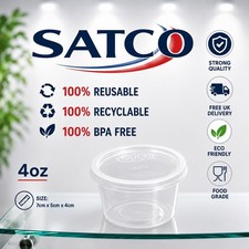 SATCO 4oz CLEAR CUPS WITH LIDS STRONG QUALITY FOOD GRADE TAKEAWAYS RESTURANTS