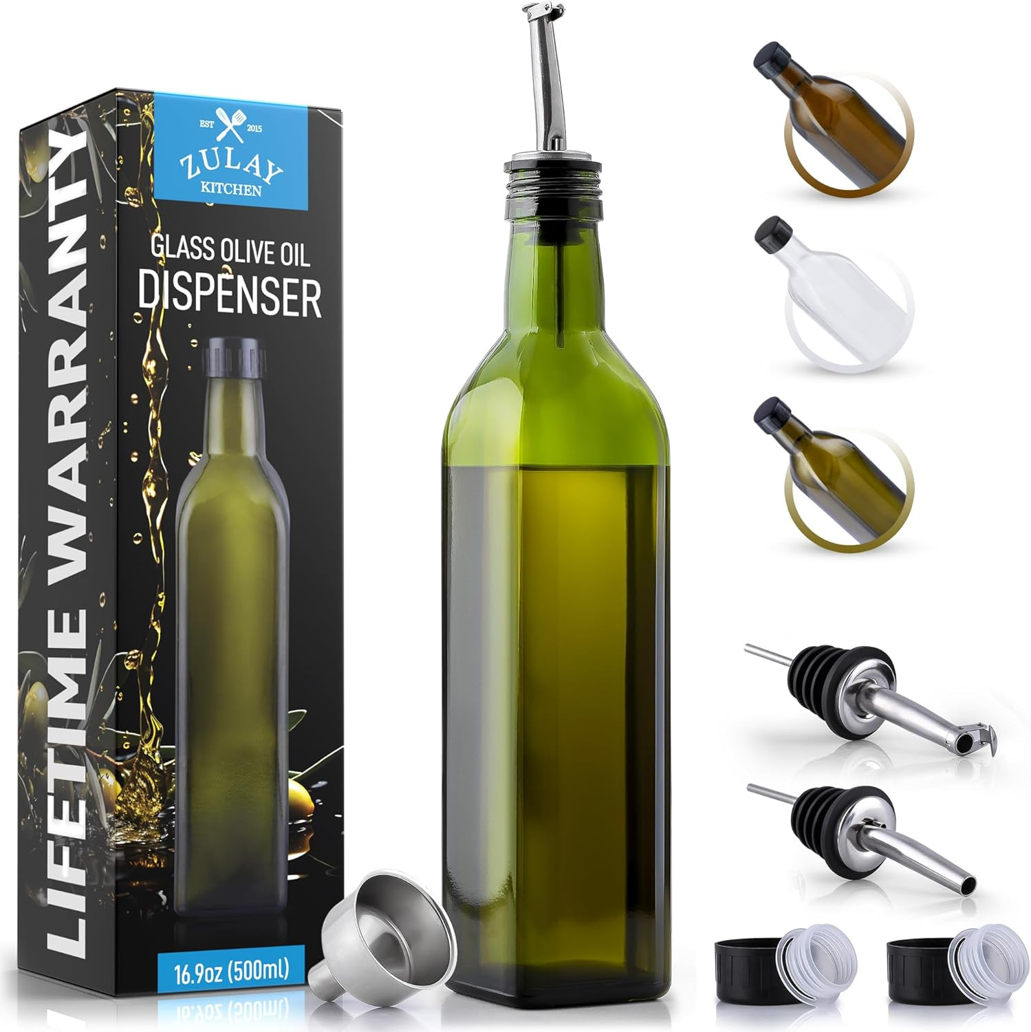 Zulay Kitchen 17Oz Olive Oil Dispenser Bottle – Glass Oil Cruet with Spout, Funn