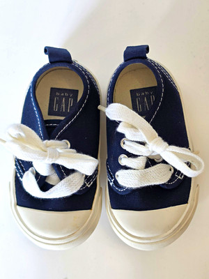 Vintage Baby Gap Sneakers Size 4 Navy Canvas Lace Up Rubber Toe Toddler Shoes