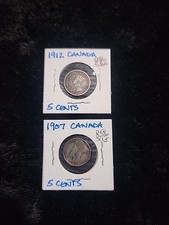 LOT OF 2 CANADA SILVER COINS 5 CENTS  1907 & 1912
