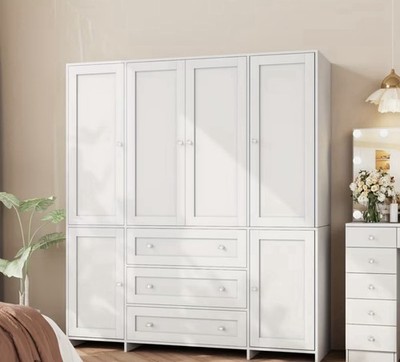 71'' Armoire Wardrobe Closet 6 Doors Drawers Mirror Hanging Rod Bedroom Storage