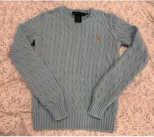 Lauren Ralph Lauren Cable Knit Sweater Women's Small Blue 100 Cotton Crewneck