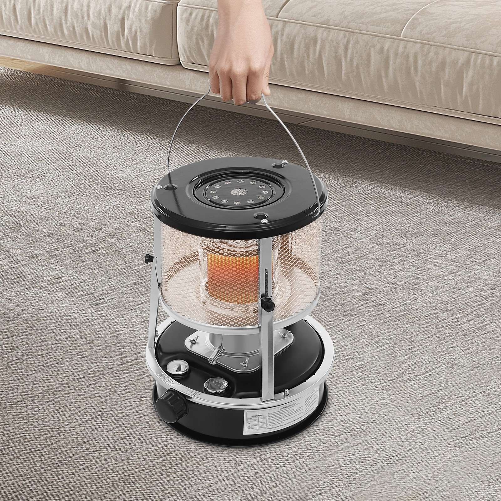 Indoor Kerosene Convection Heater, 9000BTU,10-15m² Heating Area 35.5-41cm Height