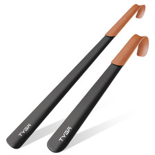 TYGA Metal Shoe Horn Set (42cm & 58cm) Long Handled Shoehorn With Leather Strap