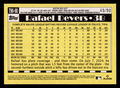 2025 Topps 1990 Topps Baseball The Real One #T90-90 Rafael Devers