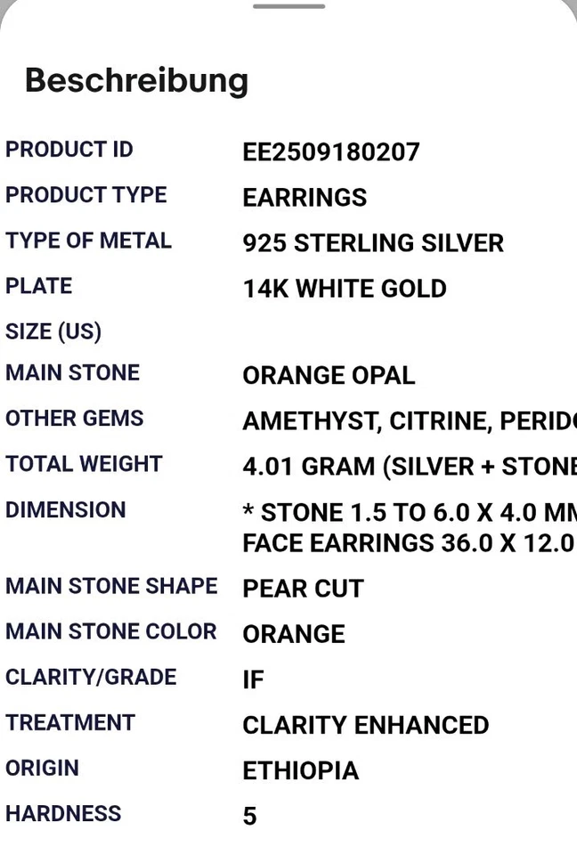 925Silber Ohrstecker HÄNGER mit orangen Opalen u.a -585Karat Weißgoldvergoldung. - Bild 4 von 4
