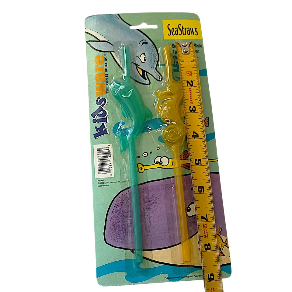 14 Kidsware Animal Straws Seastraws Dolphin Seahorse Vintage 1992 Reusable Party - Image 2 of 4
