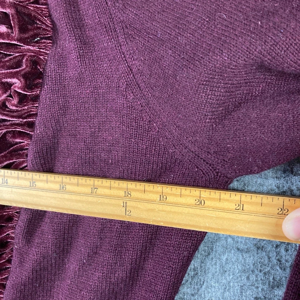 INC Silk Angora Blend Cardigan Womens L Burgundy Ruffle Velvet Trim Boho Fairy - Image 4 of 4